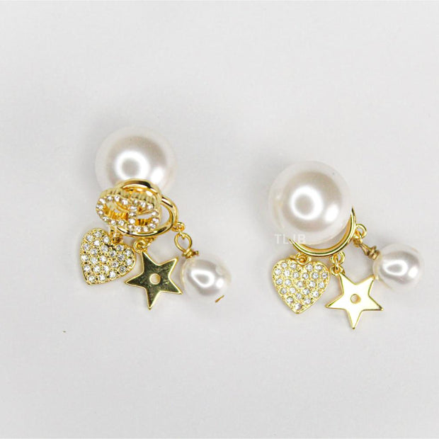 Alphabet CD Pearl CZ mini charmed bomber earrings