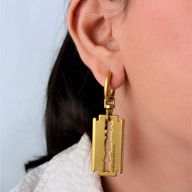 Gold Razor Blade Hoop Earrings