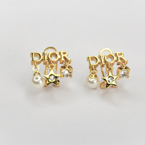 Alphabet D  mini charmed earrings in gold