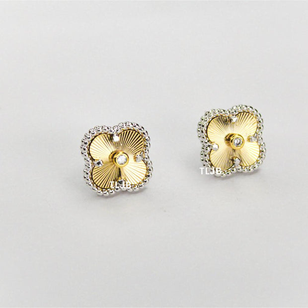 Alphabet VC Celestial gold and cz clover studs
