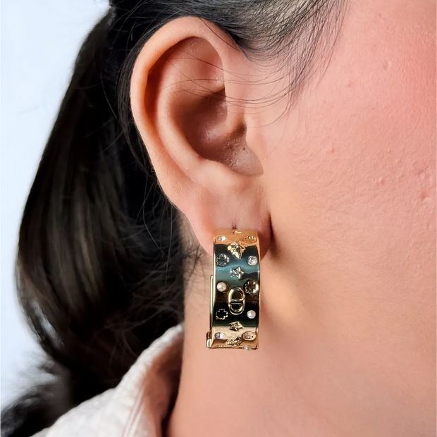 Gold Alphabet CD Textured Hoop Earrings