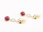 Alphabet D and G multicoloured long dangles in gold finish with cz