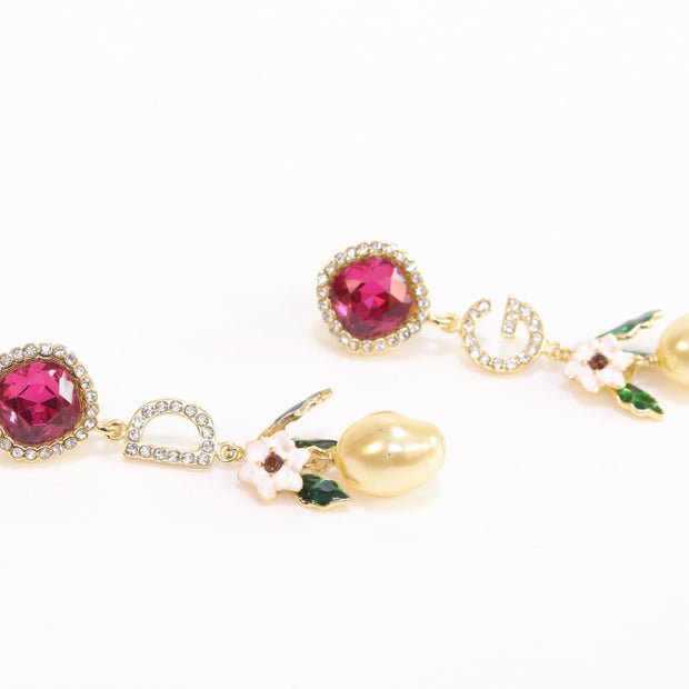 Alphabet D and G multicoloured long dangles in gold finish with cz