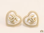 Heart shape twin C motif golden studs with pearl base