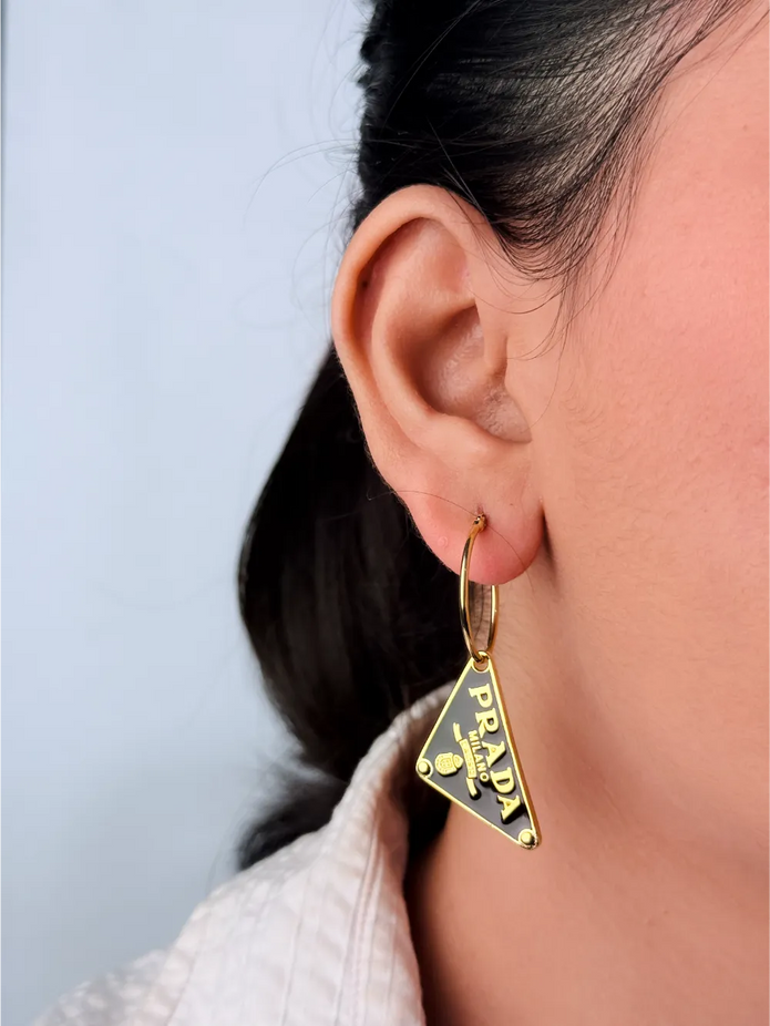 Black and Gold Triangle Hoop Earrings