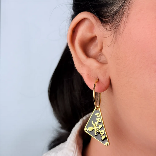 Black and Gold Triangle Hoop Earrings