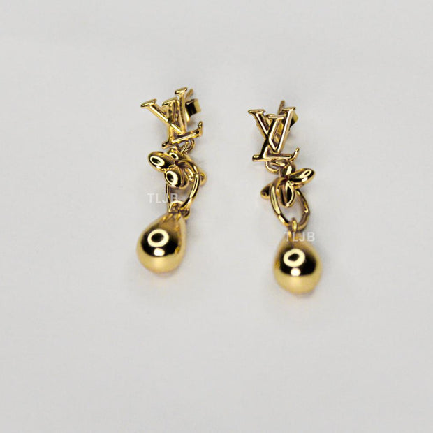 Alphabet L & V Gold drop earrings