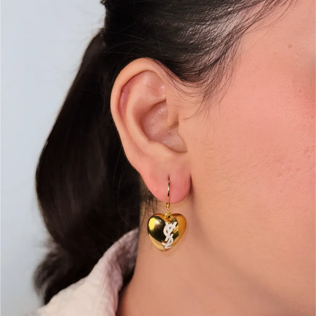 Gold Alphabet Y S L Heart Drop Earrings