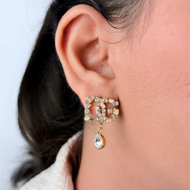 Gold Alphabet DG CZ Drop Earrings