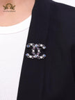 Antique platinum finish double C brooch with multi coloured stones