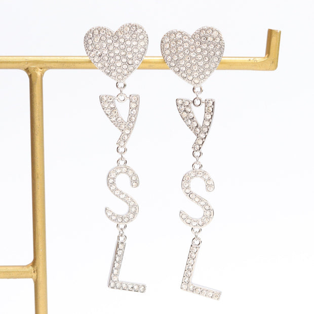 Alphabet Y S and L heart dangles in platinum finish in cz