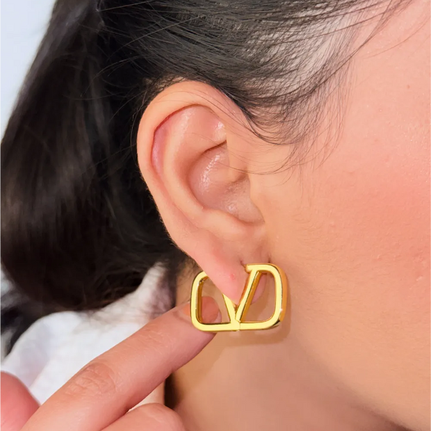 Gold Alphabet V Stud Earrings