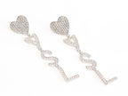 Alphabet Y S and L heart dangles in platinum finish in cz