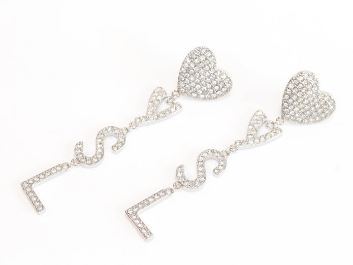 Alphabet Y S and L heart dangles in platinum finish in cz