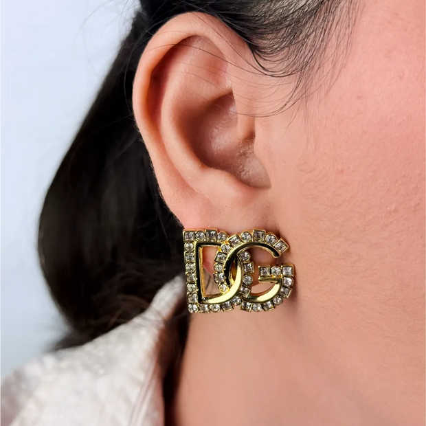 Gold Alphabet DG CZ Stud Earrings