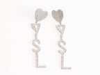 Alphabet Y S and L heart dangles in platinum finish in cz