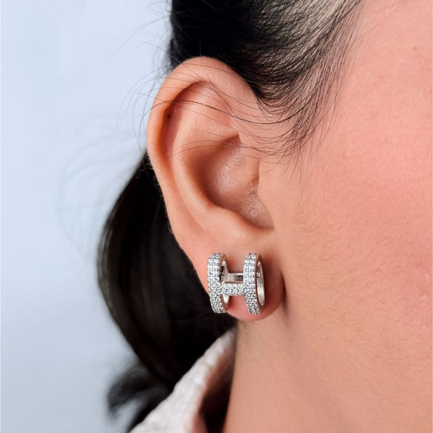 Platinum Plated CZ H Bar Earrings