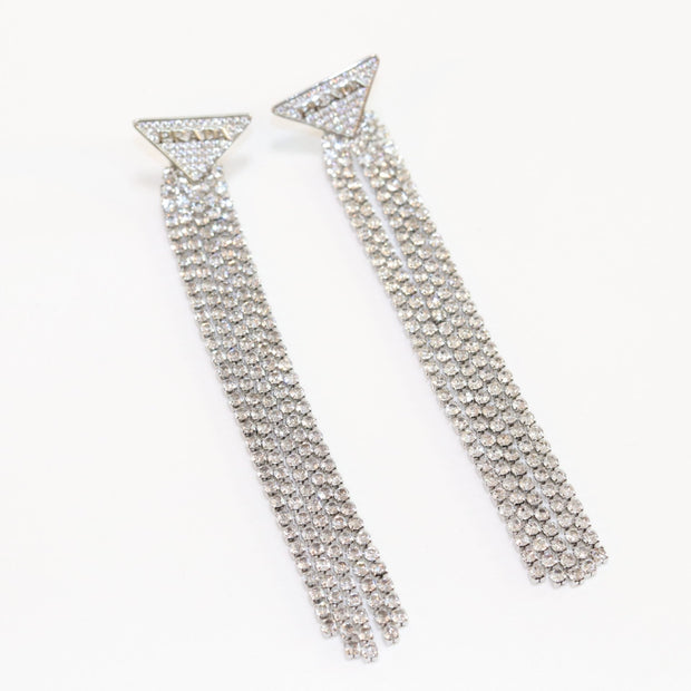 Alphabet P long dangles in platinum finish in cz