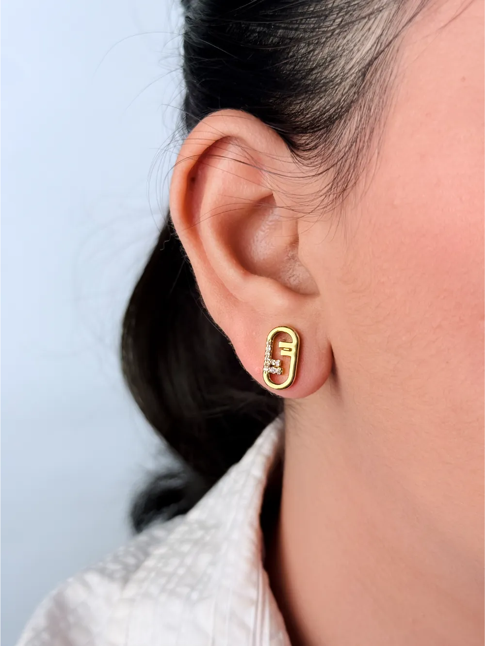 Gold CZ Paperclip Stud Earrings