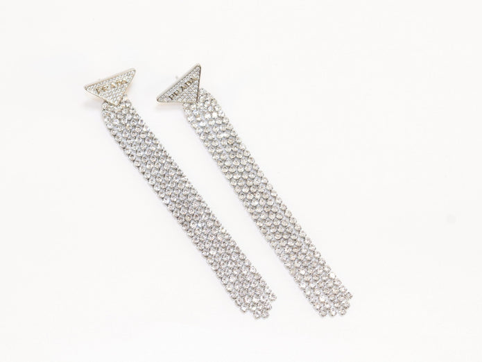 Alphabet P long dangles in platinum finish in cz