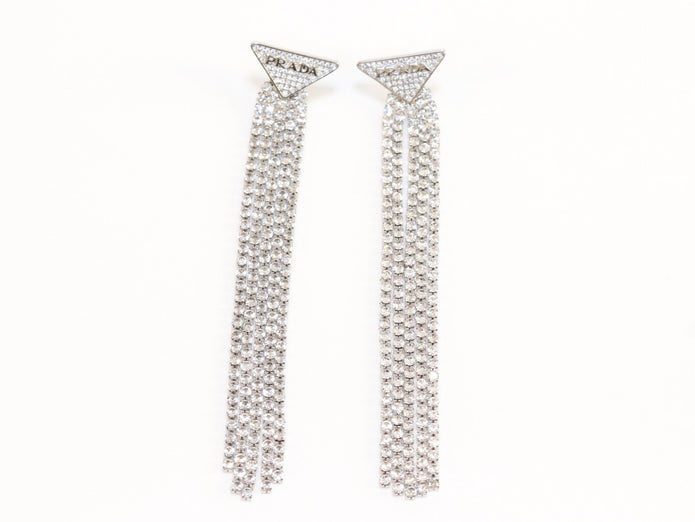 Alphabet P long dangles in platinum finish in cz
