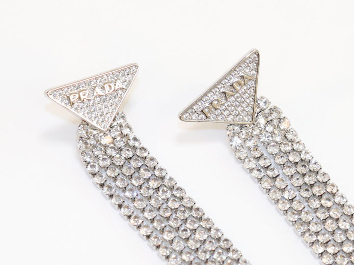 Alphabet P long dangles in platinum finish in cz