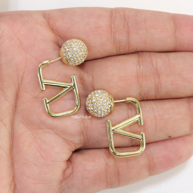 Golden alphabet V studs with cz ball