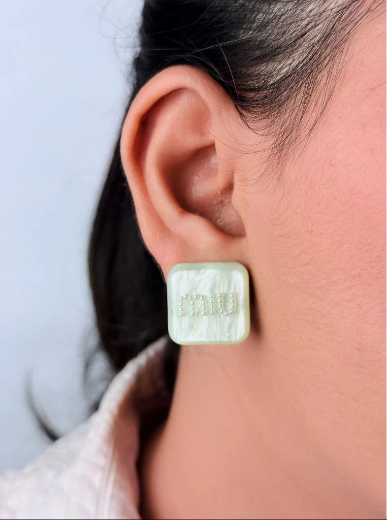 Green enamel and pearl earrings