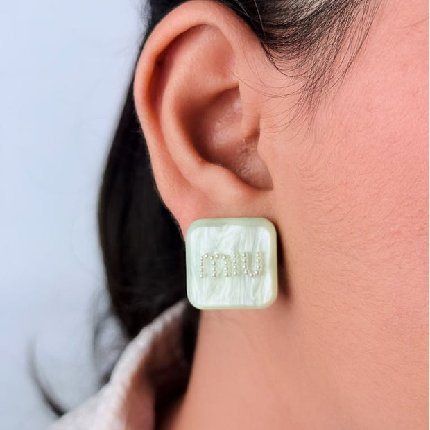 Green enamel and pearl earrings