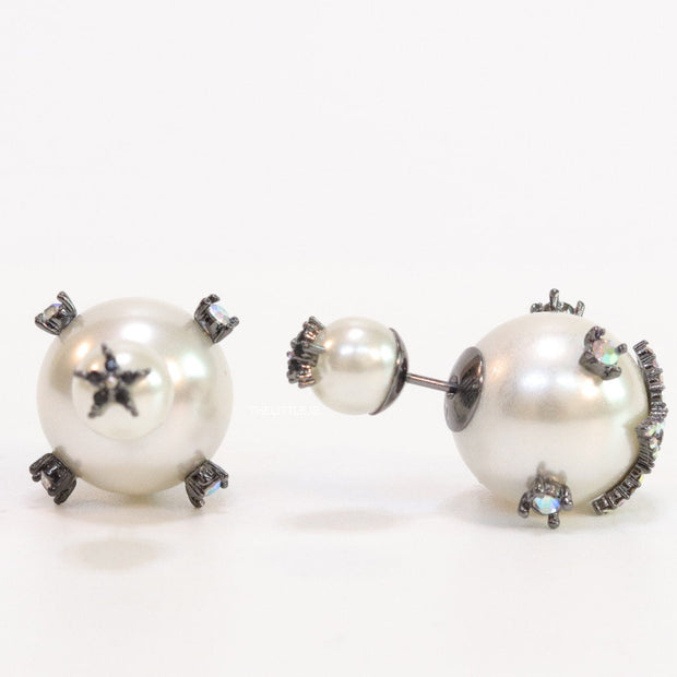 Detachable bomber pearl tops with cz and black star motifs