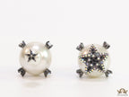 Detachable bomber pearl tops with cz and black star motifs