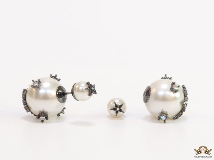 Detachable bomber pearl tops with cz and black star motifs