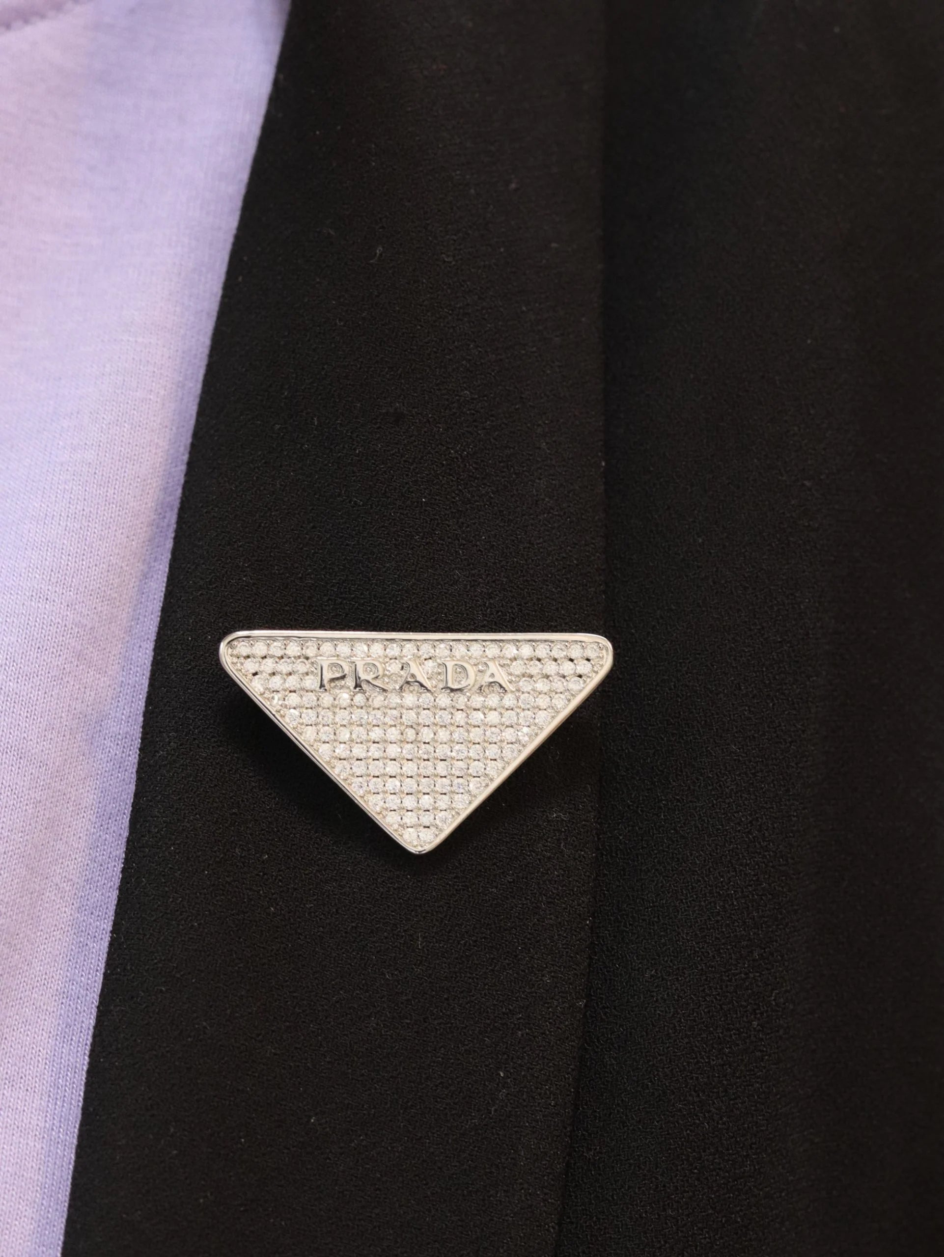 Alphabet P triangle CZ brooch in platinum finish