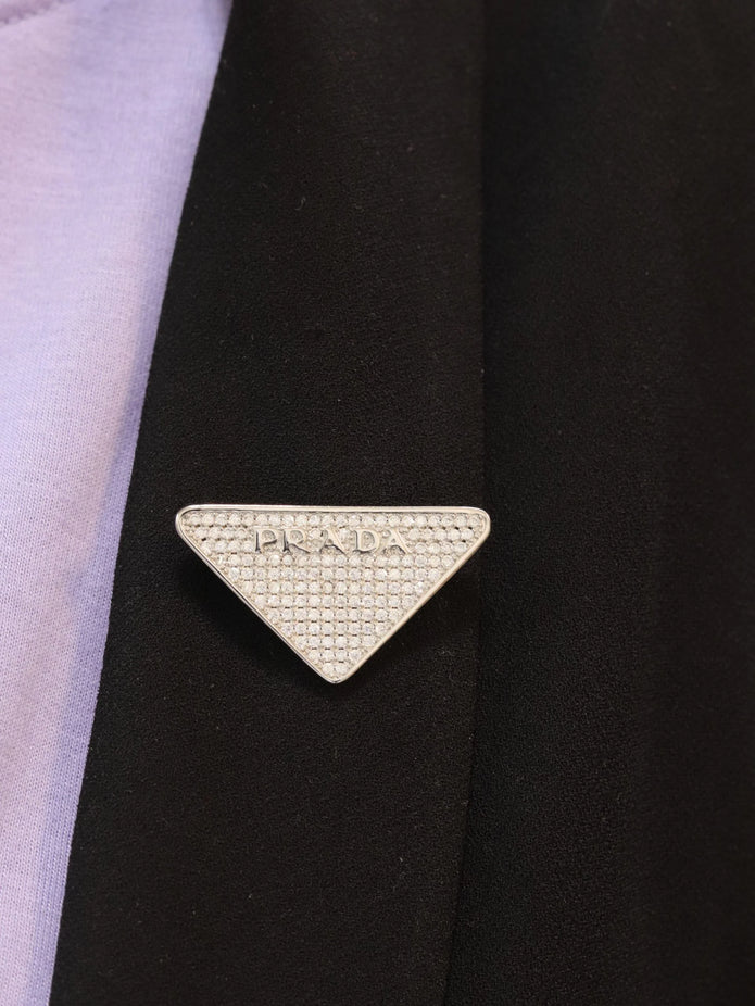 Alphabet P triangle CZ brooch in platinum finish