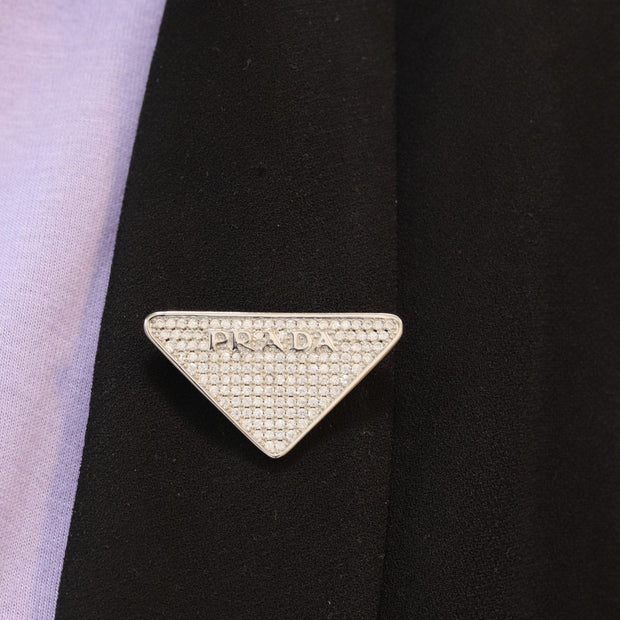 Alphabet P triangle CZ brooch in platinum finish