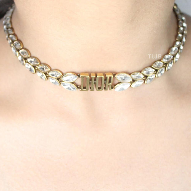 Alphabet D rhinestone studded choker chain