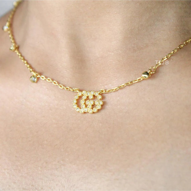 Alphabet Double G chain with CZ in gold