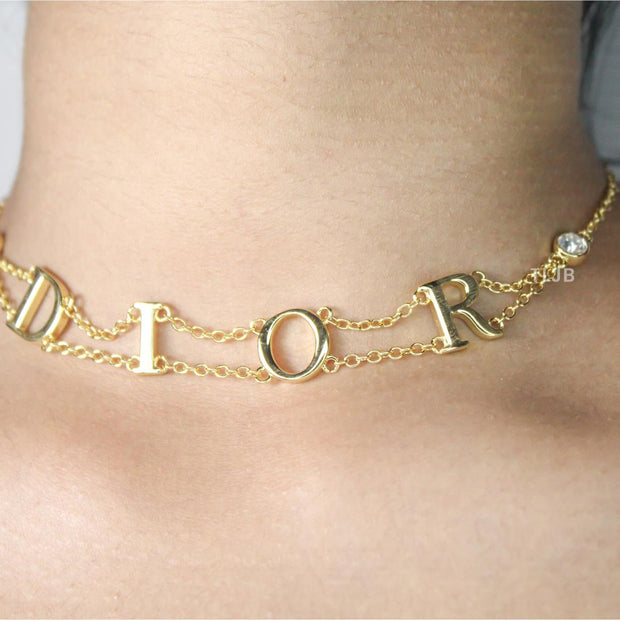 Alphabet D gold choker chain