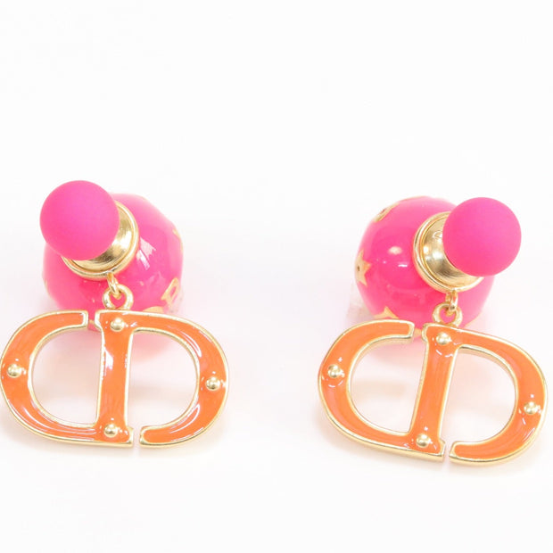 Pink and Orange alphabet CD stud in gold finish