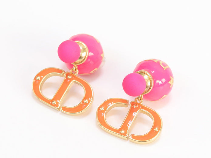 Pink and Orange alphabet CD stud in gold finish