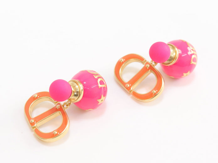 Pink and Orange alphabet CD stud in gold finish