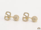 Gold plated cz alphabet v earring with cz ball drops