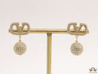 Gold plated cz alphabet v earring with cz ball drops