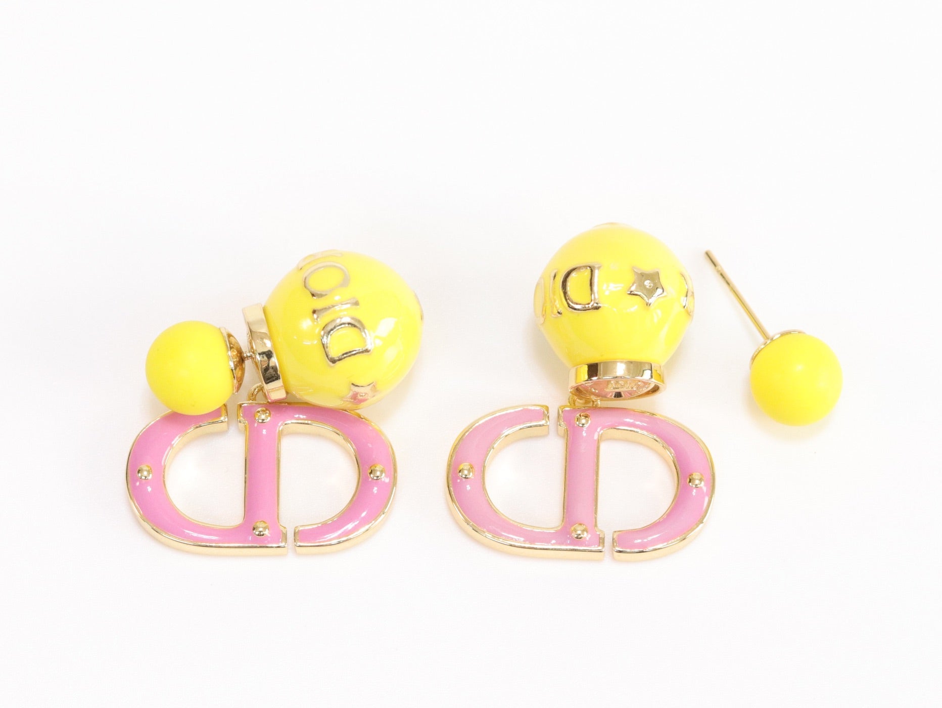 Pink and Yellow alphabet CD stud in gold finish