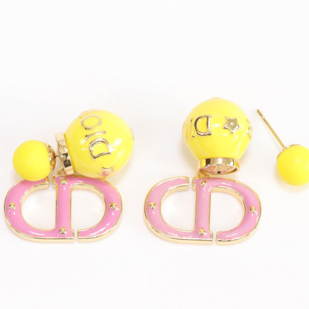 Pink and Yellow alphabet CD stud in gold finish