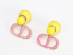 Pink and Yellow alphabet CD stud in gold finish