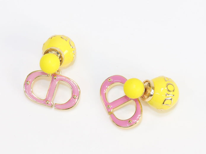 Pink and Yellow alphabet CD stud in gold finish