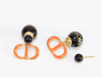 Black and Orange alphabet C and D stud in gold finish