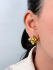 square twin c textured earrings gold