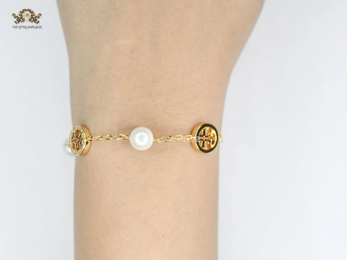 Alphabet T chain pearl studded bracelet